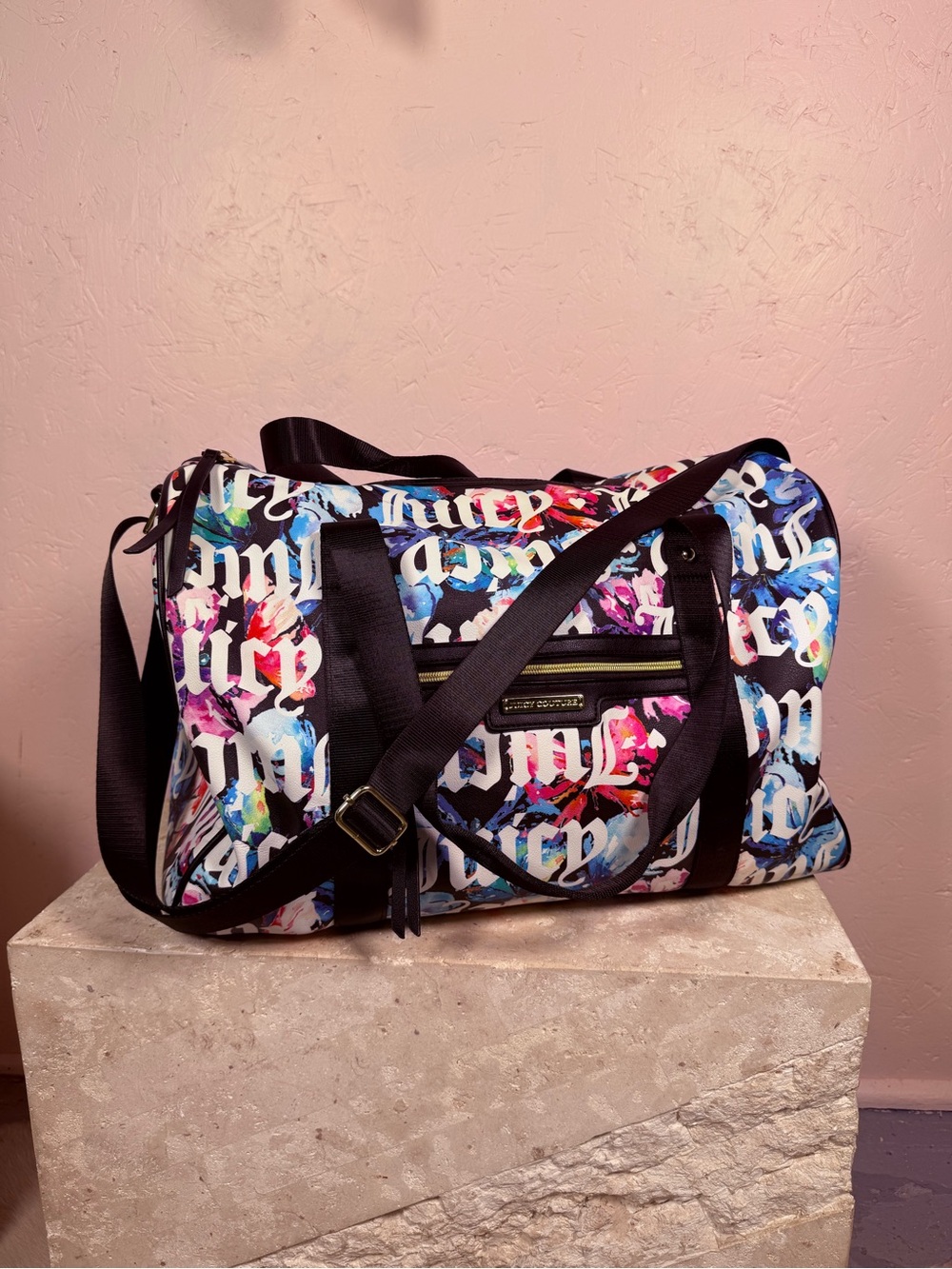 Juicy Couture Floral Logo Weekender Duffel Bag | Large Overnight Travel Tote